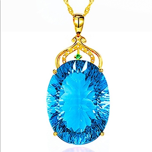 GOLD AQUAMARINE PENDANT NECKLACE - Picture 3 of 6